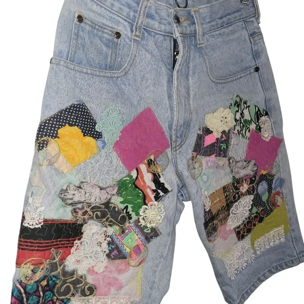 Its A Charlie Patchwork Long Denim Shorts Women's